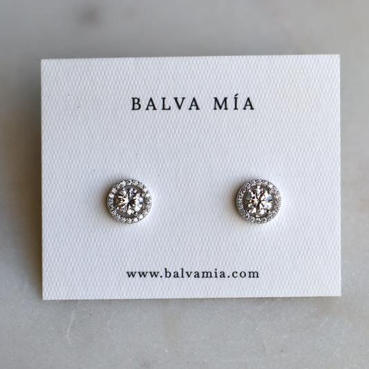 NEW!  Aretes Moissanite Halo Round Balva