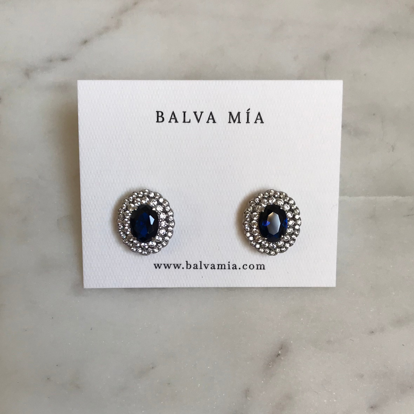 NEW!  Aretes Blue Sapphire Double Halo