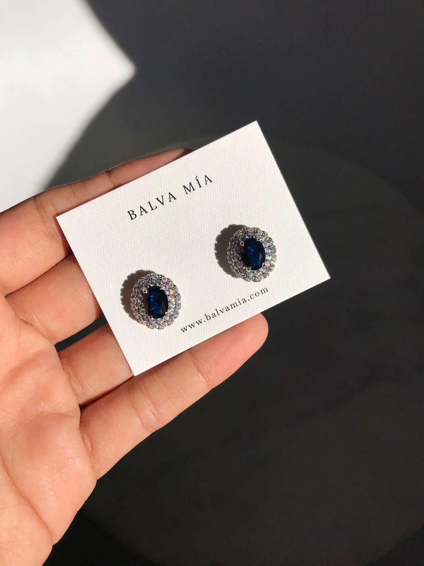 NEW!  Aretes Blue Sapphire Double Halo