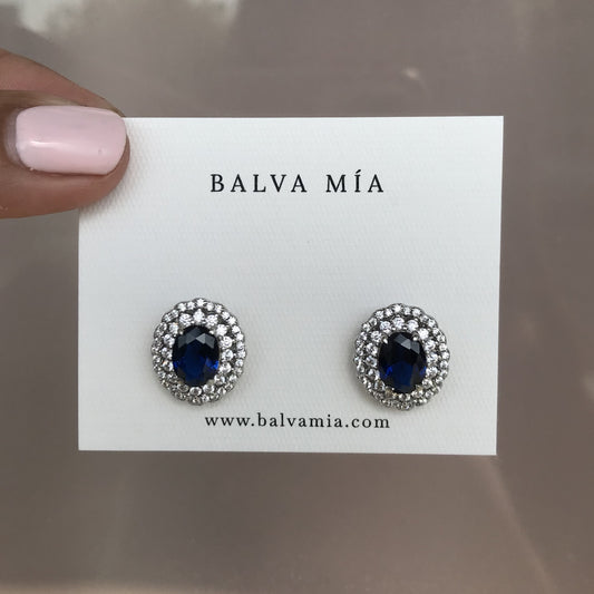 NEW!  Aretes Blue Sapphire Double Halo